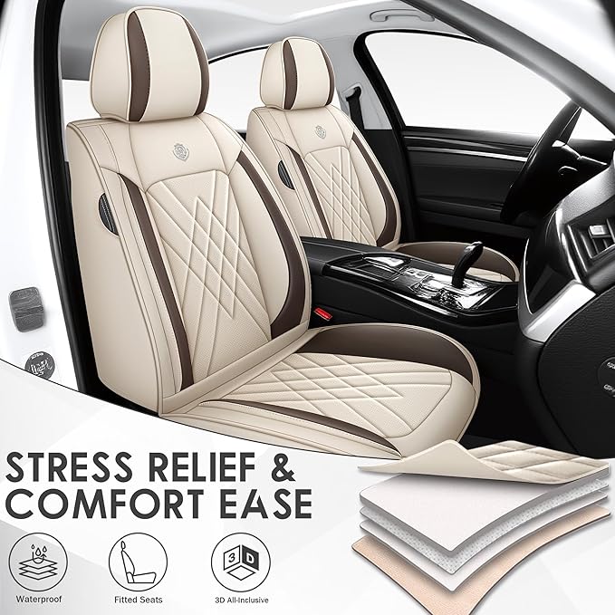 JGDL Car Seat Covers for Subaru Crosstrek 2016-2026, 2 Piece Set Nappa Leather Non-Slip Seat Protectors, Breathable Seat Cover Set. (Standard 2 Seats, Beige)