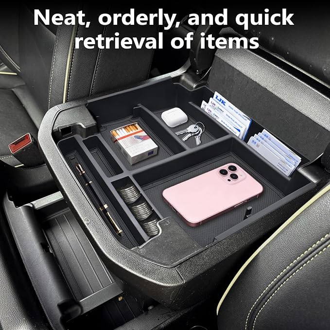 Center Console Organizer fit for 2021-2026 GMC YuKon Denali, Chevy Suburban/Tahoe Mini Compartments Design ABC Plastic Armrest Storage Box Insert Tray (ONLY for Power-Sliding Console)|Easy to Install|