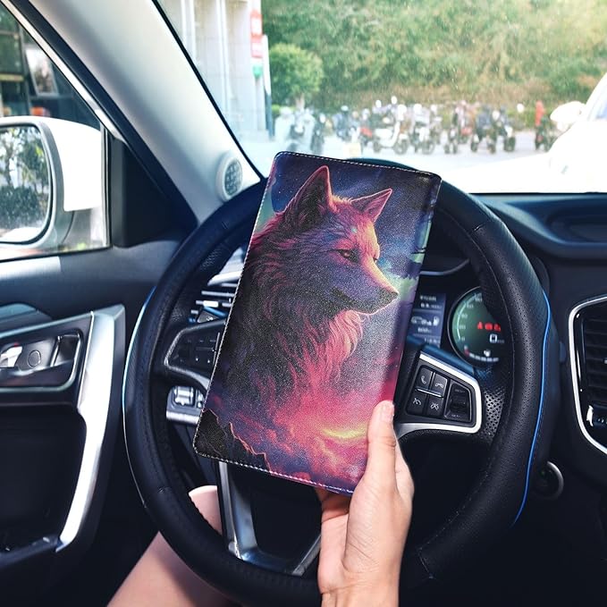 Red Wolf Galaxy Car Registration and Insurance Holder Vehicle Glove Box Organizer Car Accessories Wallet Case for Women Men 202a0014
