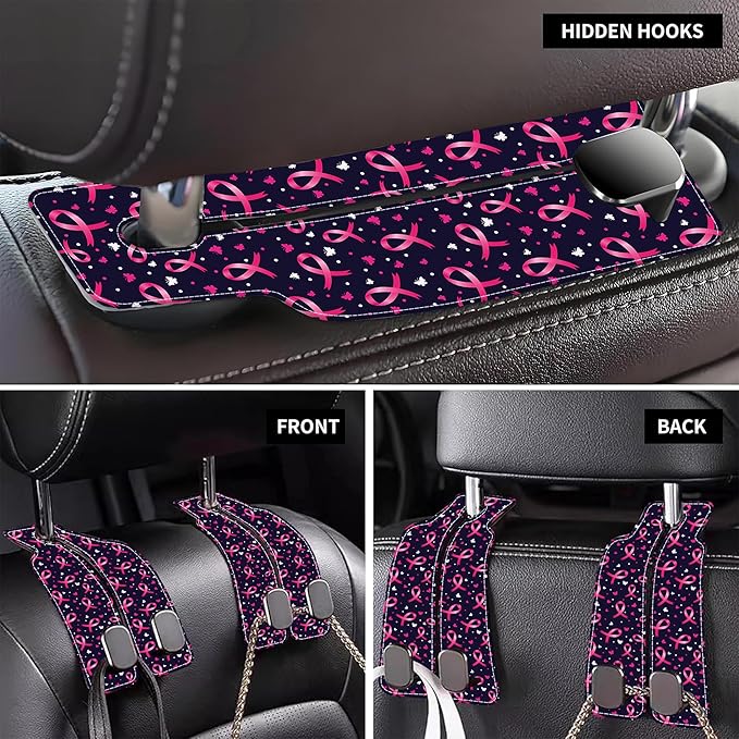 Car Headrest Purse Hanger Black and White Checkered 1 Pack Bag Purse Holder for Car Premium Leather Double Metal Hook for Handbags, Grocery Bags and Phones