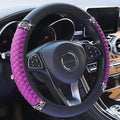 Bling Soft Leather Steering Wheel Cover 15 Inch with Sparkly Diamond Rhinestones for Women and Girls – Elastic Car Accessory for Most Cars (Purple)