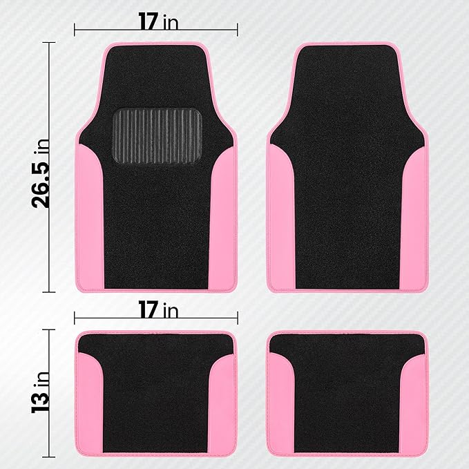 BDK Pink Carpet – Two-Tone Faux Leather Automotive Floor Mats, Included Anti-Slip Features and Built-in Heel Pad, Stylish for Cars Truck Van SUV, MT202