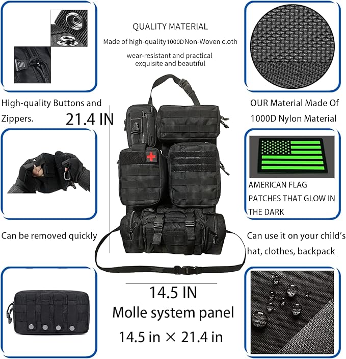 MEAUTELE Tactical Car Seat Back Organizer With 5 Detachable Pouches Upgrade Tactical Molle Vehicle Panel Organizer Universal fits for Most of Car Truck Ford Jeep Vehicle