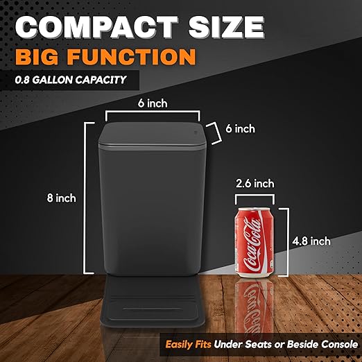 Car Trash Can with Lid and 20 Disposable Bags, 0.8 Gallon Medium Car Garbage Bin for Front or Backseat Floor, Durable Plastic Auto Trash Container Organizer Car Interior