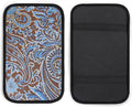 for Country Teal Brown Western Rustic Tooled Cowb Car Center Console Armrest Cover for Men Universal Arm Rest Pad Handrail Box Cushion Auto Accessories