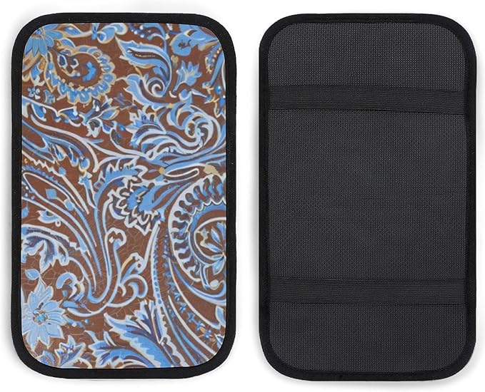 for Country Teal Brown Western Rustic Tooled Cowb Car Center Console Armrest Cover for Men Universal Arm Rest Pad Handrail Box Cushion Auto Accessories