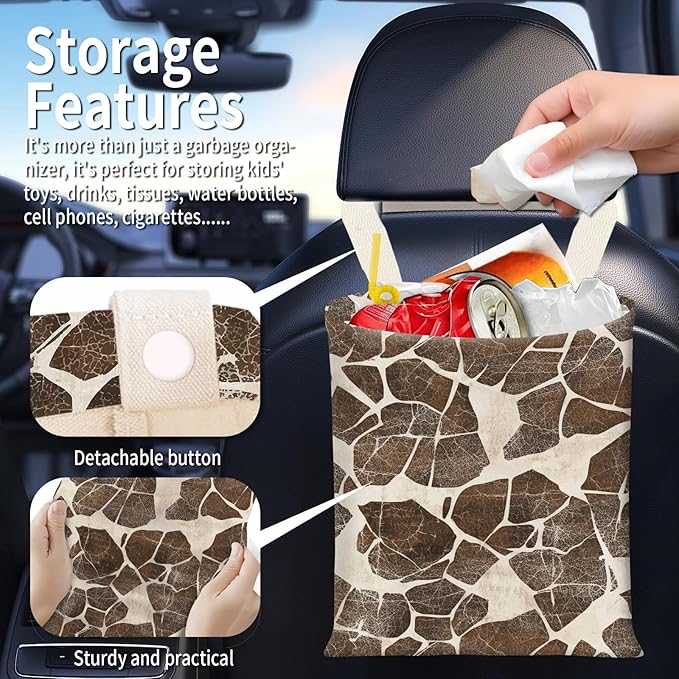 BEAKND Hanging Car Garbage Bag, Cute Car Trash Can Bag, Automotive Accessories for Women Men Cute Brown Cow Print