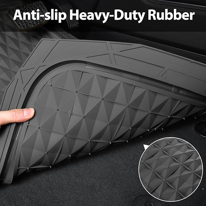 CAR PASS Heavy Duty Rubber Gray Car Floor Mats & Cargo Liners, Deep Dish All-Weather Trunk Mats Durable Anti-Slip 3D Rhombus Waterproof Trim to Fit Liner Universal Fit Auto,Sedan,SUV,Truck, Gray