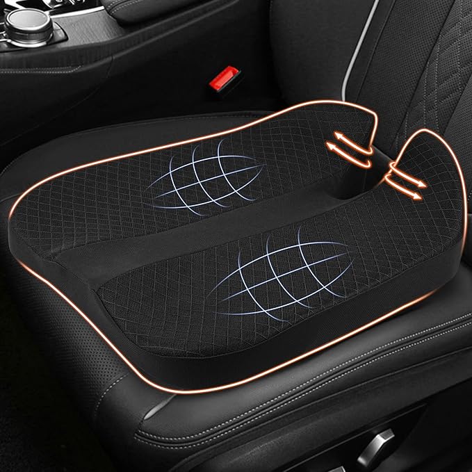 MYFAMIREA Car Coccyx Seat Cushion Longer Office Chair Cushion, Memory Foam Tailbone Heightening Wedge Booste, Fit Hip Shape Lower Back Pain Relief, 3D U-Shape Cushion for Car Seat Driver (Black)