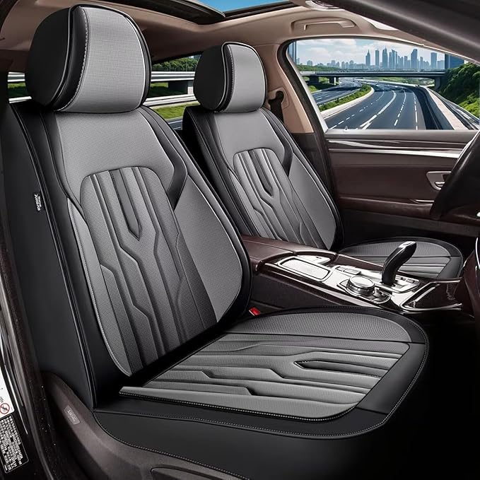 YORKNEIC Fit for Hyundai Sonata Seat Covers 2007-2025: Leather Waterproof Car Seat Covers Anti-Slip Protector Full Set (2 Row 5 Seats, Black&Grey)