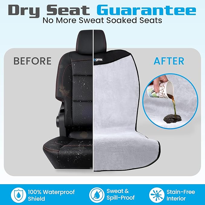 HAPPEGEAR Happeseat Waterproof Car Seat Cover & Protector – Universal Fit Car Seat Towel Cover – Non-Slip Backing, Easy Install & Storage, Machine Washable, Fits Front & Back, Silver
