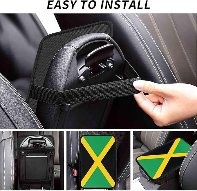 Jamaican Flag Car Center Console Cover, Universal Waterproof Armrest Pad, Soft Comfort Cushion & Scratch-Resistant Protector for Cars, SUVs and Trucks