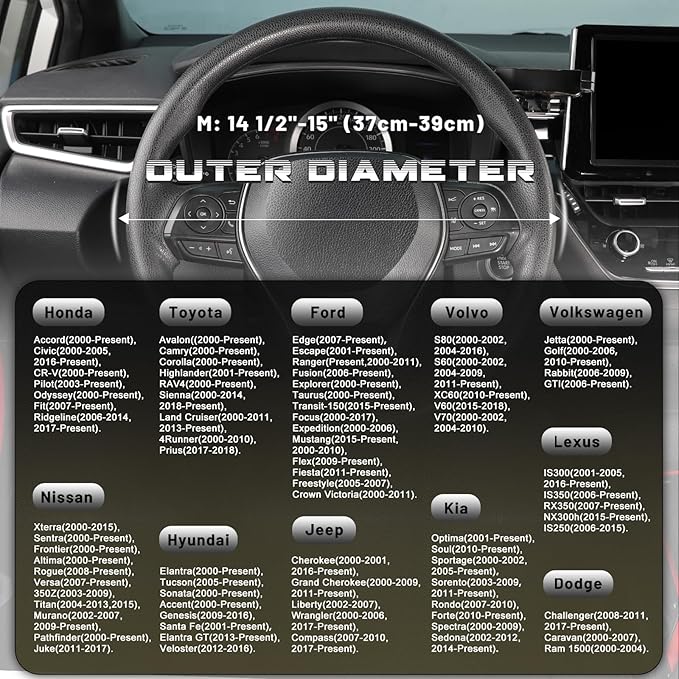 SEG Direct Steering Wheel Cover 14.5-15 inch (37-39 cm) Medium Size, Microfiber Leather, Non-Slip Comfortable Grip, Fits Cars Trucks SUVs, Beige