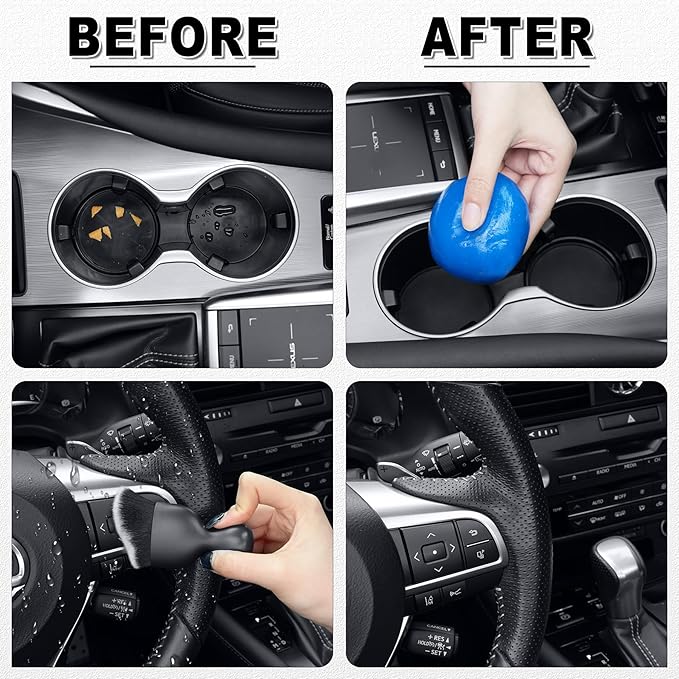 SINGARO Car Cleaning Kit, Universal Car Interior Cleaning Gel and Detailing Brush, Car Putty with 2 Soft Brush Accessories, Car Slime and Dust Brush, Cleaner Gifts for Men Women