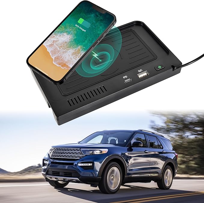 KEWISAUTO Wireless Charger for 2020-2024 Ford Explorer, USB Ports Center Console Charging Panel Fast Phone Charger Pad for Ford Explorer 2020 2021 2022 2023 2024 Accessories