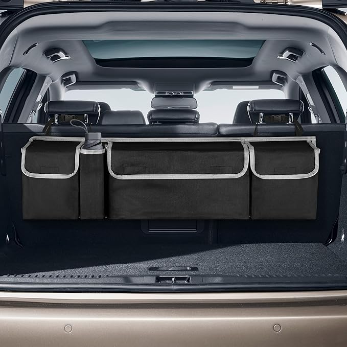Car Trunk Organizer Storage Bag for Jeep Wrangler JL JK Grand Cherokee/Cherokee Grand Wagoneer/Wagoneer Renegade Compass Trailhawk Limited SUV accessories, Hanging Collapsible Backseat Bag
