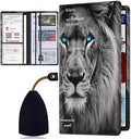 SOTWONSO Car Registration Holder, Waterproof PU Leather Vehicle Card Document Glove Box Organizer, Women Interior Auto Accessories Case for Cards, Driver License Car Insurance Holder, Lion Pattern