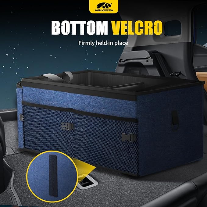 MIKKUPPA Car Trunk Organizer with Cooler - 65L Collapsible Trunk Organizer with Lid, Sturdy Car Storage for SUV Auto Truck Van with Adjustable Straps and Non Slip Bottom (Blue)