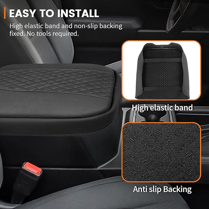 Car Center Console Cover for Chevy Silverado GMC Sierra 2019-2026, Tahoe & Suburban & Yukon 2021-2026 Bucket Seat, PU Armrest Cover Center Console Pad Interior Accessories, Anti-Scratch, Black