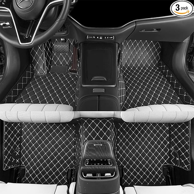 Floor Mats for Cars, All-Weather Mats, Waterproof Trim-to Fit Automotive Floor Mats for 99.9% Cars Sedan Trucks SUV, Custom Floor Liner Car Accessories (Black Beige)