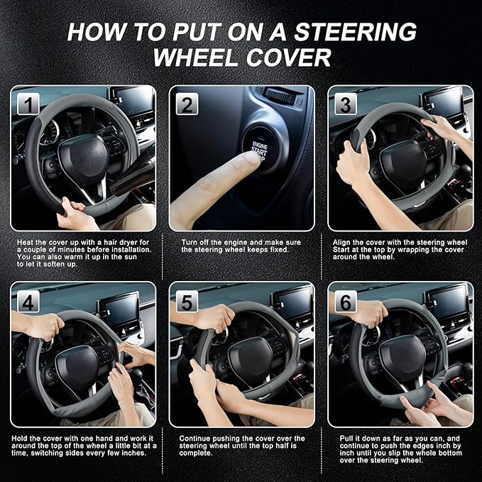 SEG Direct Steering Wheel Cover for 14.5-15 inch Wheels, Breathable PU Leather with Perforated Sides, Anti-Slip Grip, Universal Fit for Cars & SUVs, Black and Gray