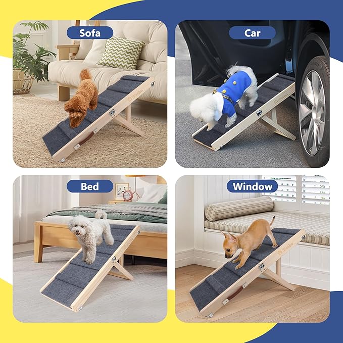 iPetba Dog Ramp for Couch & Bed - Joint & Spine Support with Gentle Incline for Small Dogs, Adjustable, Anti-Slip & Foldable, Up to 35 lbs