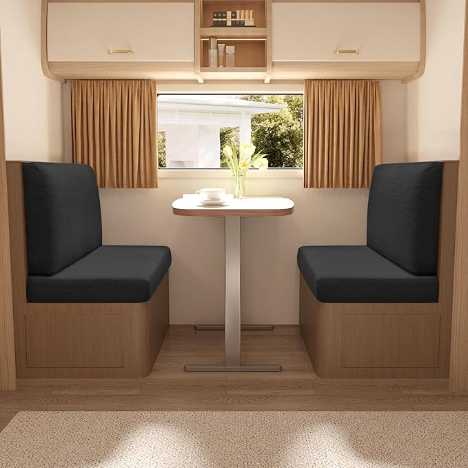 Stretch Rv Dinette Cushion Set,Booth Seats with 1 Backrest & 1 Bench Cover,38 in Camper Dinette Booth Set,1 Set-Black