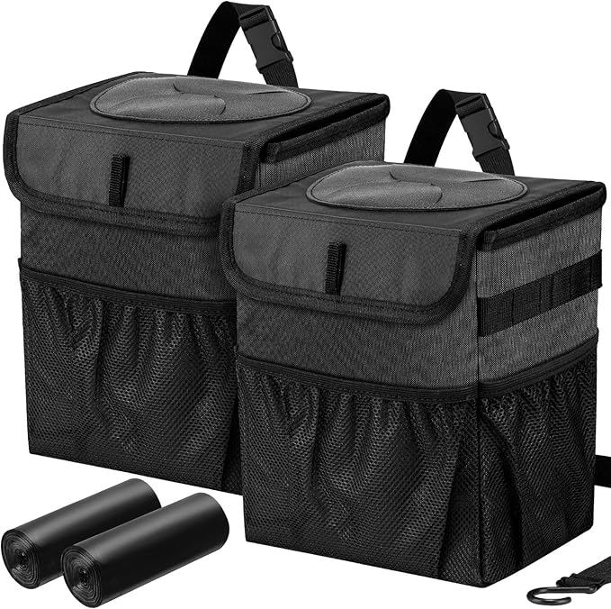 GPUSFAK Car Trash Can Pack of 2 Foldable Garbage Bin Leakproof 2.3 Gallons Car Trash Bag Black
