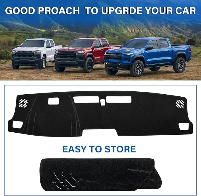 Dash Cover for Chevy Chevrolet Colorado/GMC Canyon 2023-2025 2026 Dashboard Cover Mat Non-Slip Center Console Protector Mat Sunshade(Black Trim)