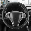 Leather Car Steering Wheel Cover,Anti-Slip, Safety,Soft, Breathable, Heavy Duty,Thick,Full Surround, Sports Style,Universal Car Accessories for Women Men Fit 14" 1/2-15"(Black with Gray line)