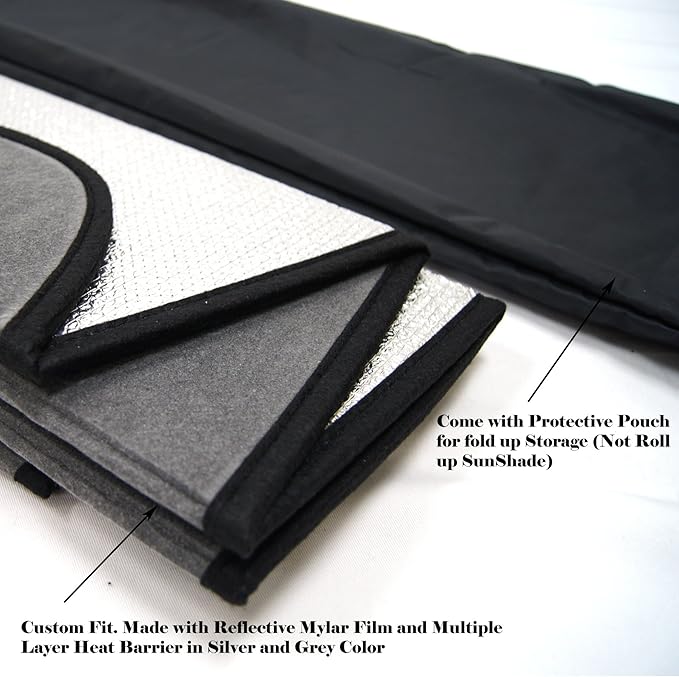 Custom Fit Car Sun Shade Windshield | Sun Visor | Car Window Shades | Fold Up Front Sunshade Visor | Compatible with Porsche Cayenne 92A 2011-2017 | CFS-288-S | Silver & Grey 1-pc Set