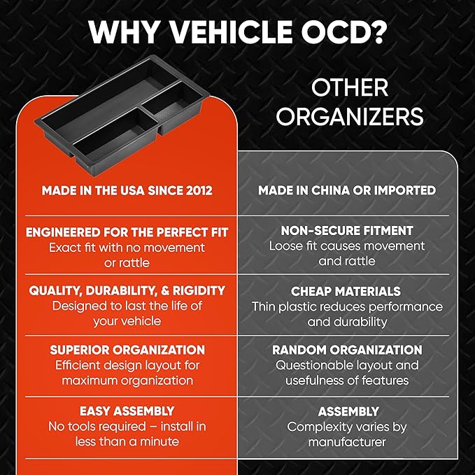 Vehicle OCD - Center Console Organizer Tray for Ford F250 / F350 SuperDuty (2011-2016) - Made in USA - SLX142