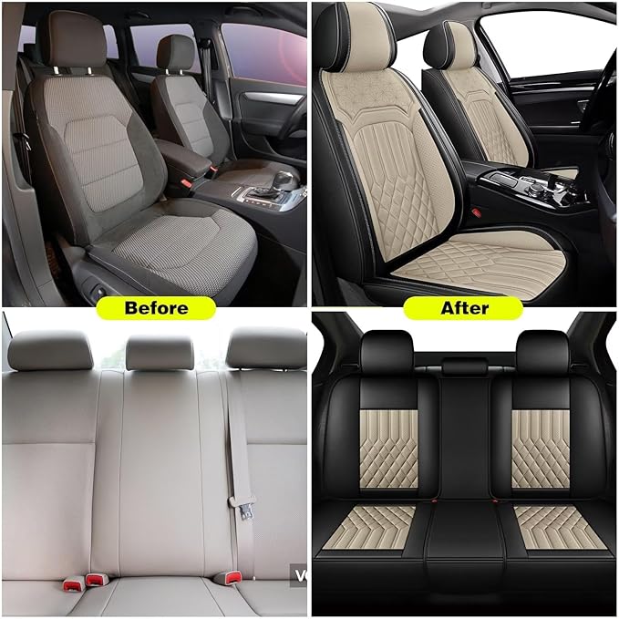 TTX Car Seat Covers Full Set Fit for Lexus GS 2007-2026 Breathable Leather Seat Protector with Airbag Compatible Automotive 5 Seat Cushions Cover with Beautiful Patterns (Beige)