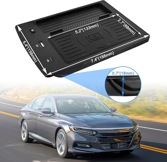 Fast Wireless Charger for Honda Accord 2018-2022, Car Wireless Charging Panel with USB-A USB-C Center Console Organizer for 2018 2019 2020 2021 2022 Honda Accord Accessories