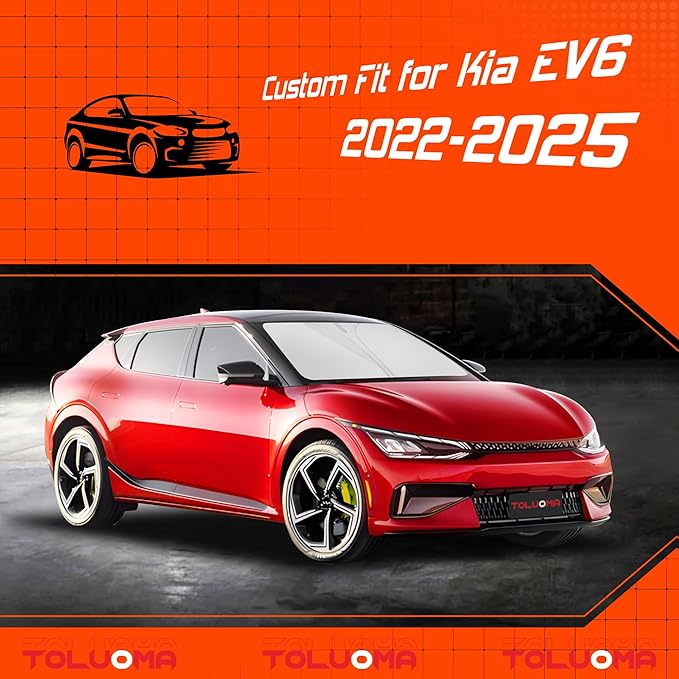 Toluoma Custom Fit Windshield Sun Shade for Kia EV6 2022-2025 - Full Coverage, 210T Reflective Fabric, Double-Layer Design - Blocks 99% UV Rays, Keeps Car Cool, Easy to Install and Store