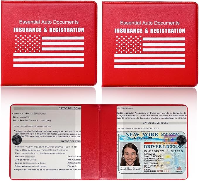 Ziciner Car Registration Insurance Holder, 2Pack Essential Auto Card Document Glove Box Organizer with Touch Fastener, Vehicle Interior Accessories Perfect for Most Car, Truck, SUV (Red/White Flag)