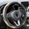 Car Steering Wheel Cover, 15 inch Microfiber Leather Carbon Fiber Soft Anti-Slip Breathable, Universal Size Elastic Car Accessory for Most Cars (Beige)
