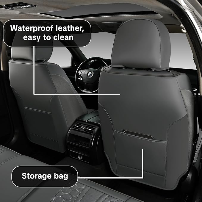 Wertigen Universal Gray Leather Car Seat Covers Full Set – Waterproof Automotive Seat Protector for Cars, SUVs & Pickups, Airbag Safe, Non-Slip Design, Easy Installation, Durable Material