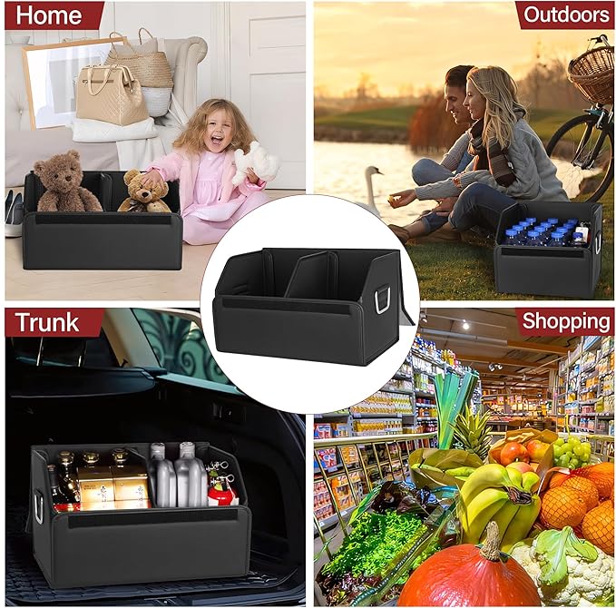 JEYODA Suede Leather Trunk Organizer, Large Capacity Soft Car Organizers and Storage,foldable,with lip, for Car SUV/Jeep/Sedan/Home/Camping (Grey,Big)