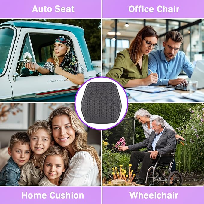 Thin Gel Seat Cushion for Car Seat, Office Chair, Wheelchair, Golf Cart - Slim Design Non-Slip Car Seat Cushions with 0.7 Inch Gel - Sciatica & Coccyx Pain Relief (Fabric, Dark Grey)