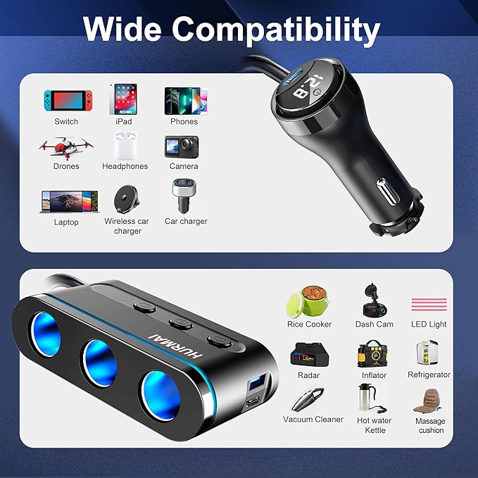 Cigarette Lighter Splitter,3 Socket Cars Cigarette Lighter Adapter,Heavy Duty Truck USB Chager Multi Port