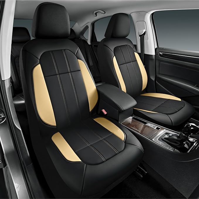 Road Comforts Car Seat Covers, Breathable Leather Seat Covers, Car Seat Covers Front Seats Airbag Compatible, Automotive Seat Covers for Most Cars, Vans, Trucks, SUV - Beige