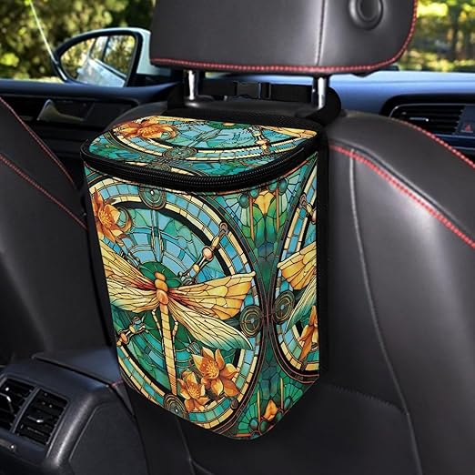 DISNIMO Dragonfly Car Trash Can Easy-to-Install Car Accessory Interior, Leak-Proof Car Garbage Can Bin Organizer Storage Bag for The Back Seat of Any Cars, Sedans, SUVs & Trucks