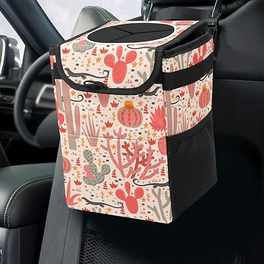 GVGHIDZ Car Trash Can – Lightweight and Portable with Durable Water-Resistant Coating, No Installation Required, Practical and Ample Capacity,Car Accessories Interior Car Organizer. Cactus