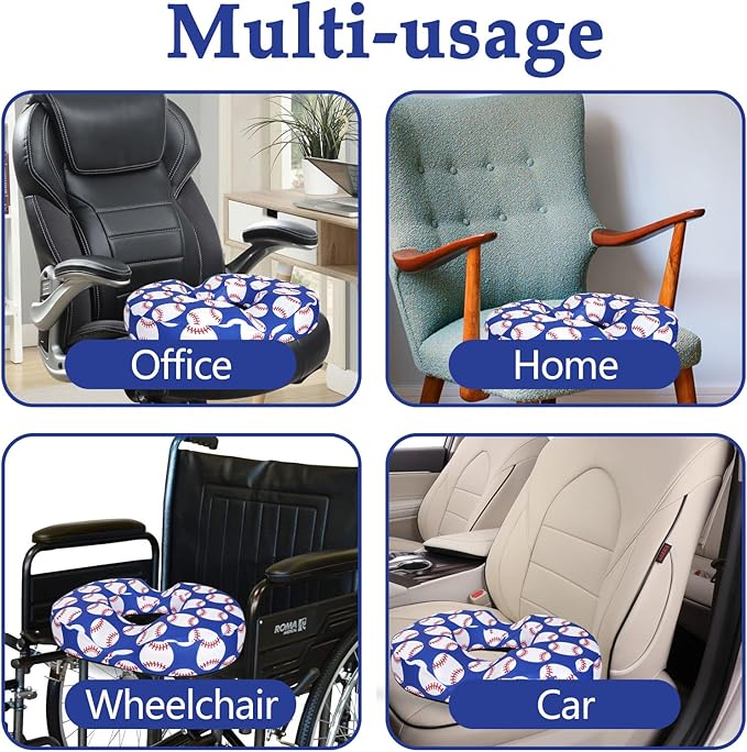 Donut Pillow for Hemorrhoids Seat Cushion for Tailbone Pain Relief - Blue Baseball Home Office Chair Cushion for Long Sitting Work - Memory Foam Car Seat Cushions for Driving Butt Pain Pressure
