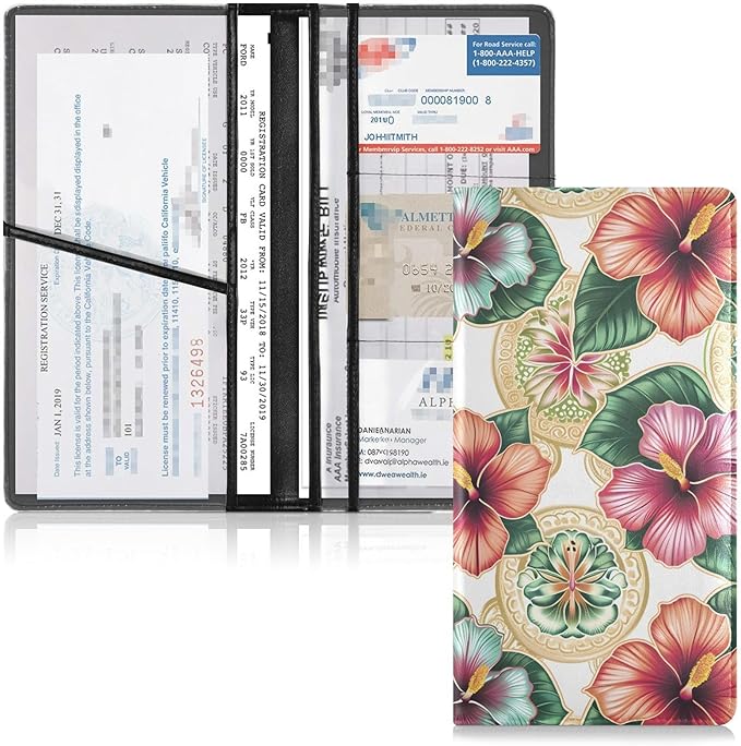 ALAZA Vintage Flowers Floral Car Registration and Insurance Card Holder Vehicle Glove Box Car Organizer Driver License Documents Holder Waller Case Organizers