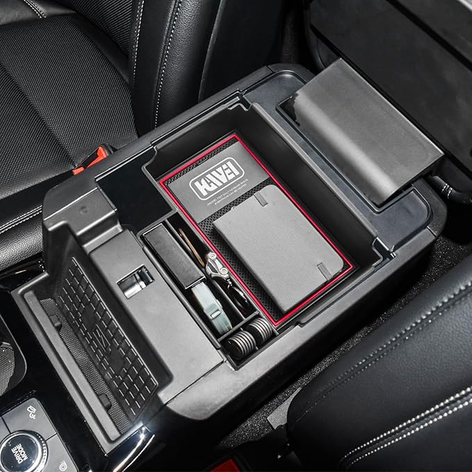 Center Console Organizer Compatible with Ford Explorer 2020 2021 2022 2023 2024 2025 2026 Interior Accessories, Coin Holder Armrest Secondary Storage Box Container Insert Divider Tray, Red