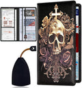 Car Registration Holder, Waterproof PU Leather Vehicle Card Document Glove Box Organizer, Women Interior Auto Accessories Case for Cards, Driver License Car Insurance Holder, Skull and Flower Pattern
