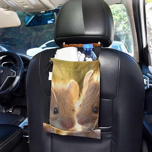 ALAZA Hanging Car Trash Bags Garbage Bag Trash Can for Back Seat Small Mice Cute Washable Storage Bag Retractable 2 Pack
