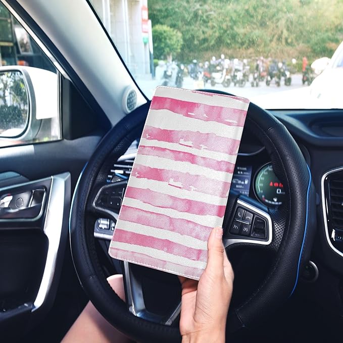 Qilmy Simple Solid Color Stripes Car Registration and Insurance Holder, Premium Pu Leather Vehicle Glove Box Organizer, Prefect Car Essentials Wallet for Driver License, Cards & Essential Documents789